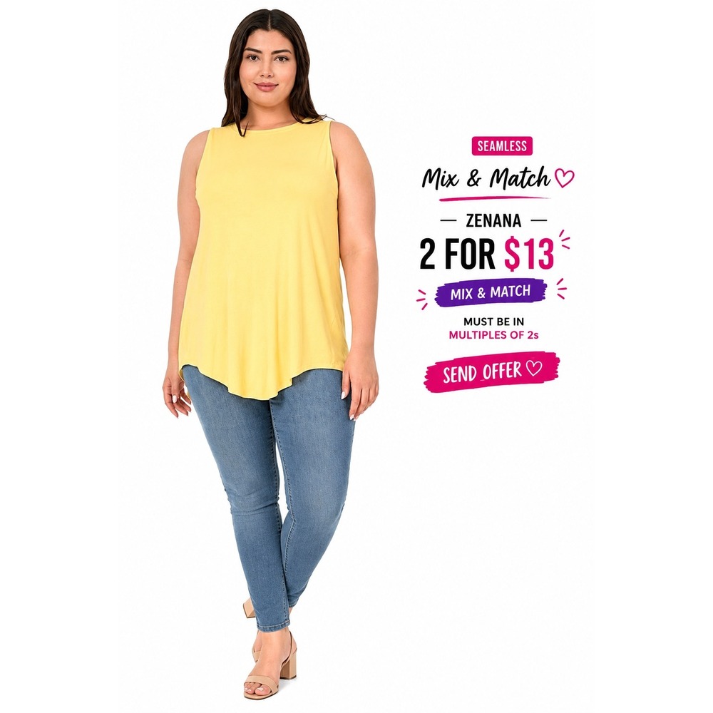 Women's Plus Size Tank Top by Zenana Hi-Low Dusty Banana Size 1X New With Tags